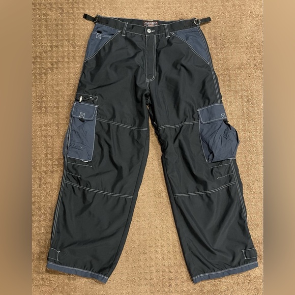 Macgear Rave Pants Size 38x32 Vintage Y2K Goth Black Cargo Baggy Skater